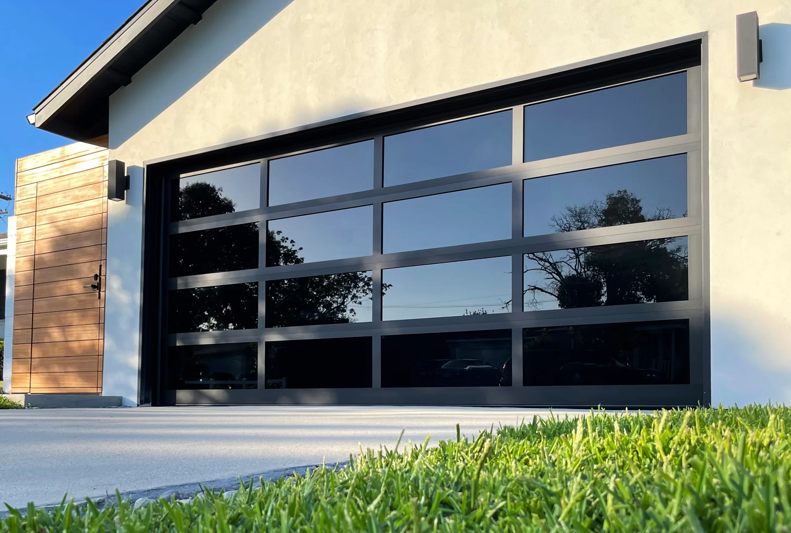 Contemporary black glass garage door